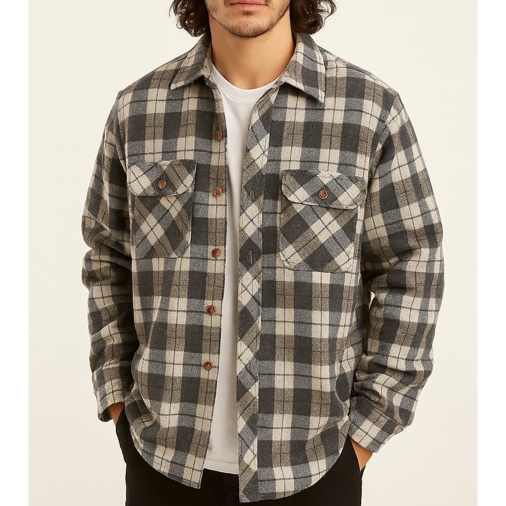 Vintage Flannel Plaid Button Down Chore Shirt Jacket Quilted Mens Med Workwear